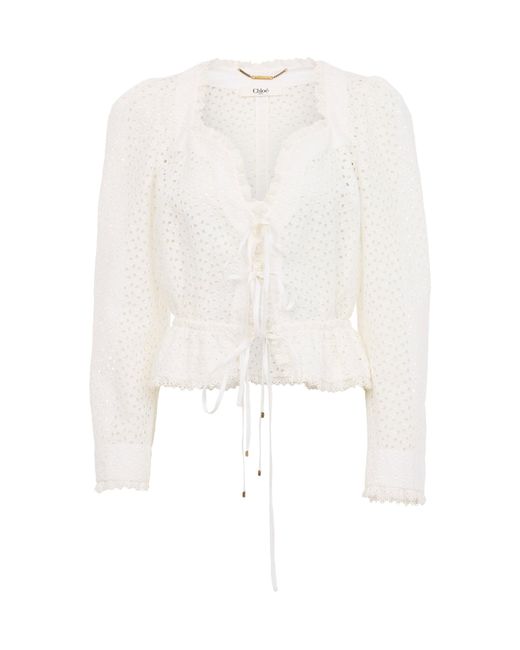 Chloé White Broderie Anglaise Cotton Jacket