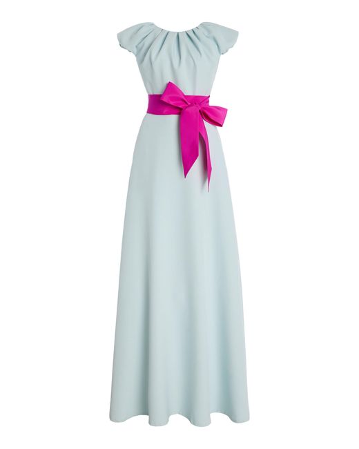 Greta Constantine Blue Omarlow Bow-Sash Satin Gown