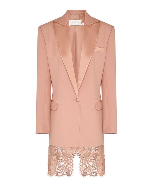 Zimmermann Pink Clash Lace Wool-Blend Tuxedo Jacket