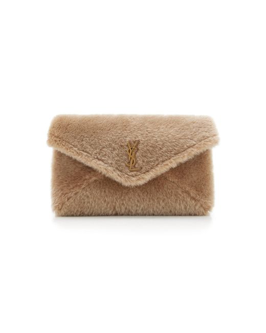 Saint Laurent Natural Envelope Large Shearling Clutch Bag