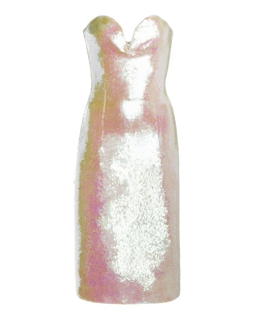 Bottega Veneta White Sequin Bustier Midi Dress