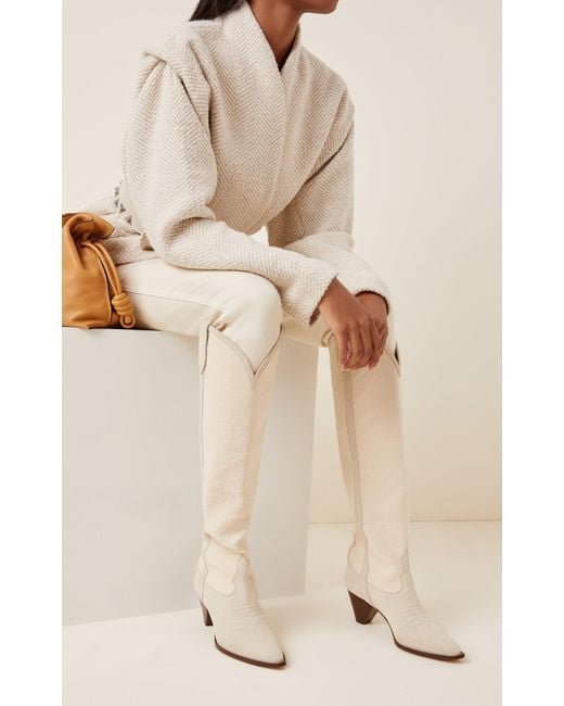 Isabel Marant White Lihana Canvas And Suede Knee-high Boots