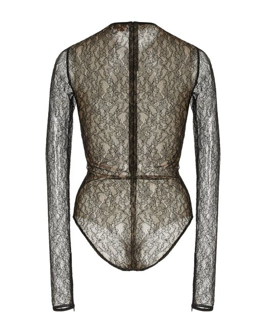 Michael Kors Black Stretch Chantilly Lace Bodysuit