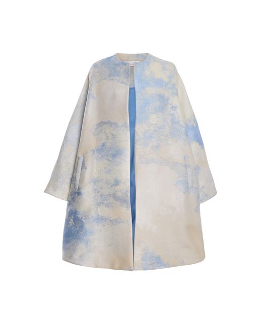 Oscar de la Renta Blue Threadwork Fresco Sky Jacquard Coat