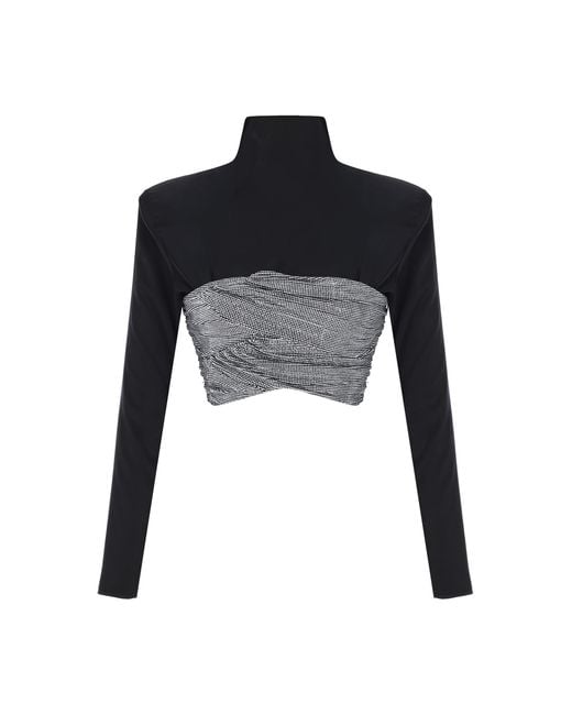 The New Arrivals Ilkyaz Ozel Black Âgnes Crystal-Trimmed Cropped Top