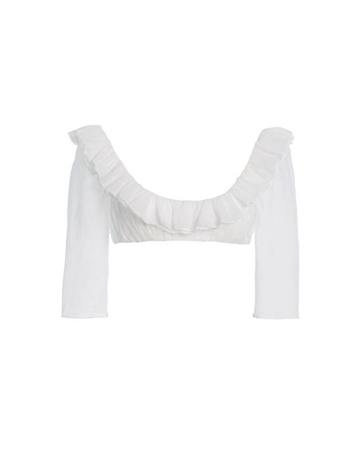 Mirror Palais White Ruffled Cropped Cotton Top