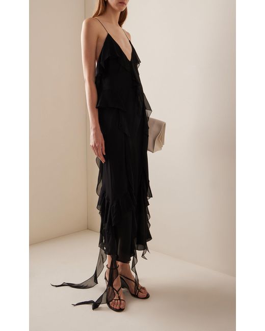 Khaite Black Pim Silk Georgette Midi Dress