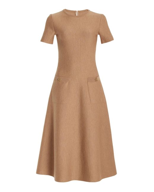 Oscar de la Renta Brown Button-detailed Wool Midi Dress