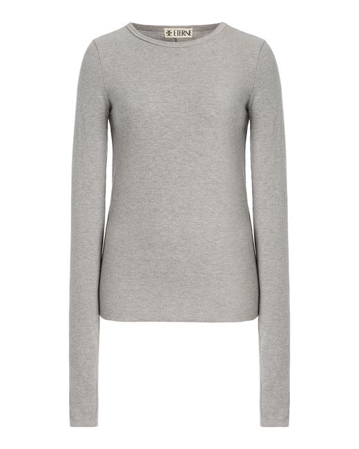 ÉTERNE Gray Ribbed-Knit Fitted Top