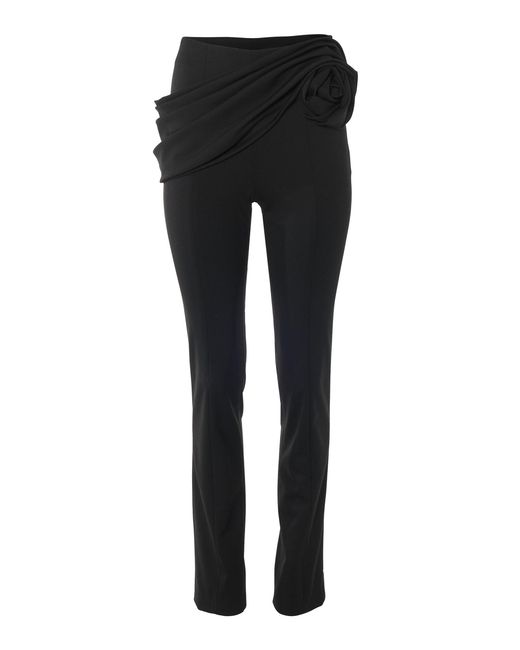 Carolina Herrera Black Draped Stretch-Wool Tailoring Skinny-Leg Pants