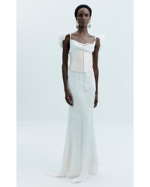 De La Vali Blue Garnet Fishtail Maxi Dress