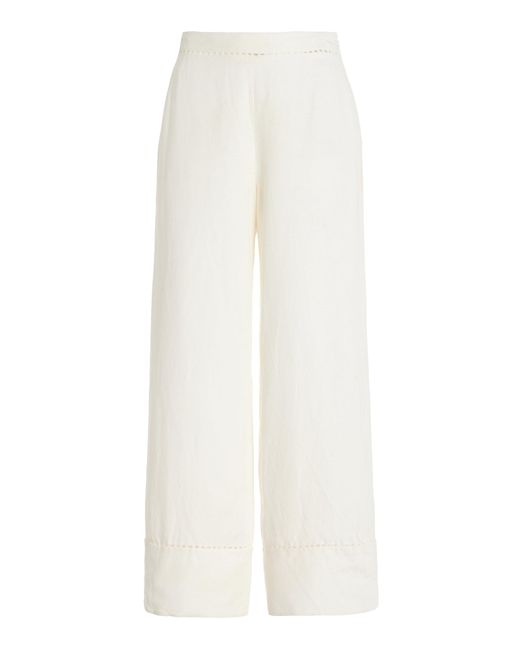 Jonathan Simkhai White Colley Cropped Linen-blend Wide-leg Pants