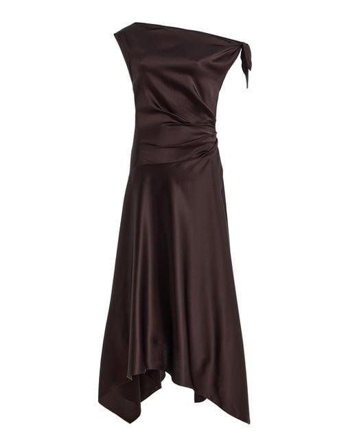 Staud Brown Portia Silk-Blend Midi Dress