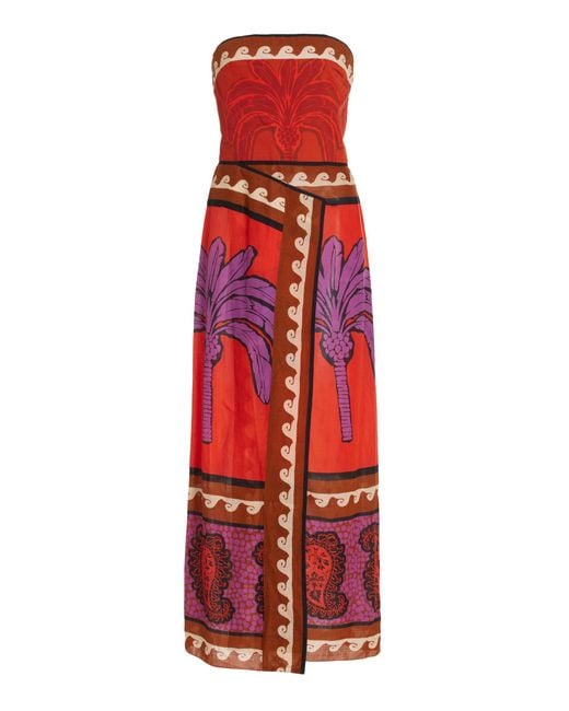 Johanna Ortiz Red + Net Sustain East Africa Heart Strapless Wrap-effect Printed Cotton-voile Midi Dress