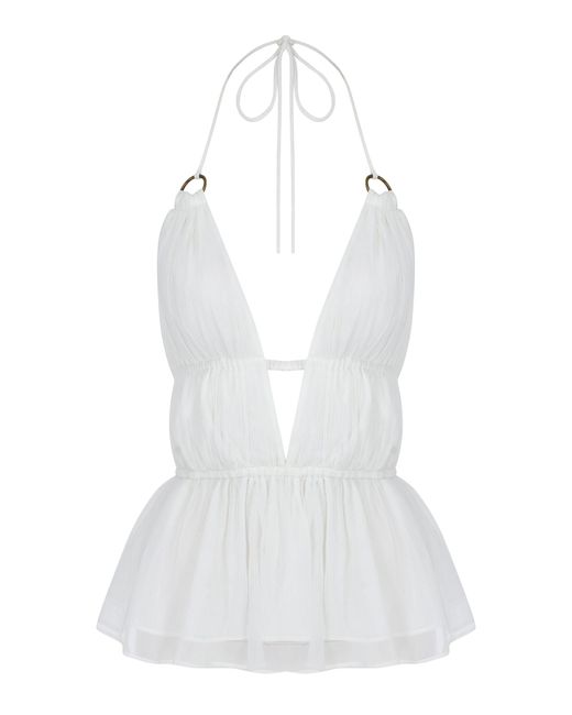 Zeynep Arcay White Helen Silk-Chiffon Top