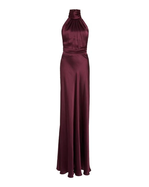 Zuhair Murad Purple Gathered Satin Maxi Dress