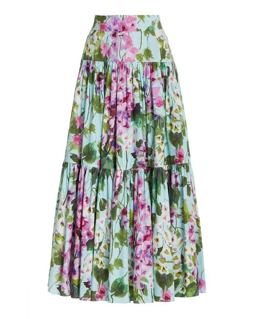 スカート DOLCE & GABBANA MAIOLICA PRINT COTTON LONG SKIRT DOLCE&GABBANA Maiolica tiered printed cotton-poplin maxi