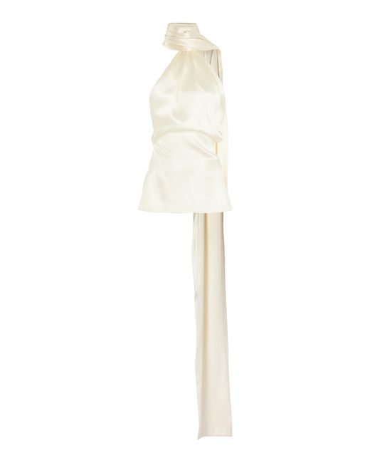 LAQUAN SMITH White Scarf-detailed One-shoulder Silk Top