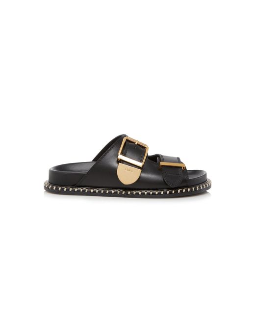 Chloé Black Rebecca Leather Slide Sandals