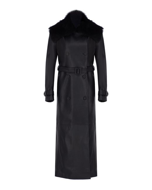 Zeynep Arcay Black X Camille Charrière Shearling-Trimmed Leather Trenchcoat