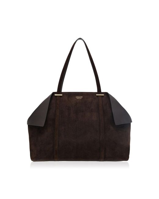 Ferragamo Black Scarf Large Suede Tote Bag