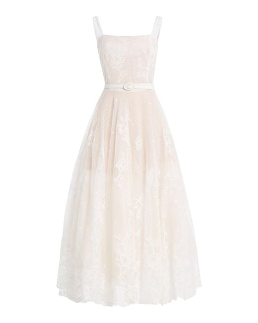 Oscar de la Renta White Circle-Skirt Cotton-Blend Maxi Dress