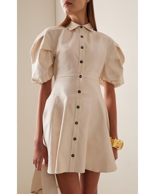 Alexis Natural Joan Puff Sleeve Stretch Cotton Mini Shirt Dress