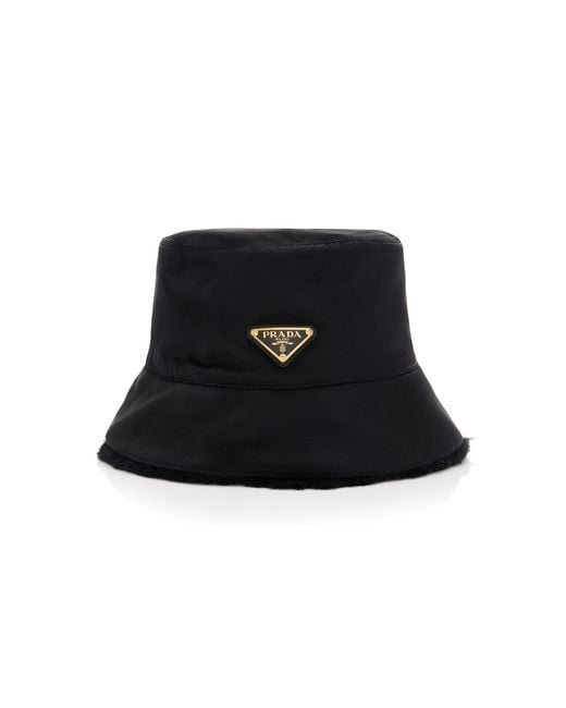 Prada Black Reversible Nylon, Shearling Bucket Hat