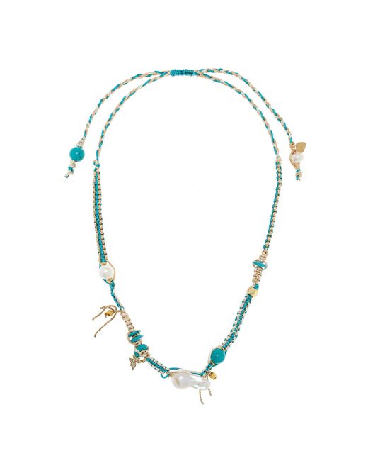 Joie DiGiovanni Blue Sand Knotted Silk Turquoise, And Pearl Necklace