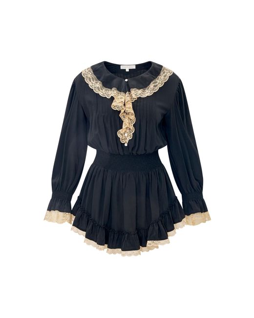 LoveShackFancy Blue Sofratine Lacey Washed Silk Mini Dress