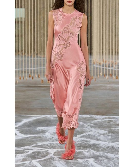 Ulla Johnson Pink Kaia Lace-trimmed Silk Midi Dress