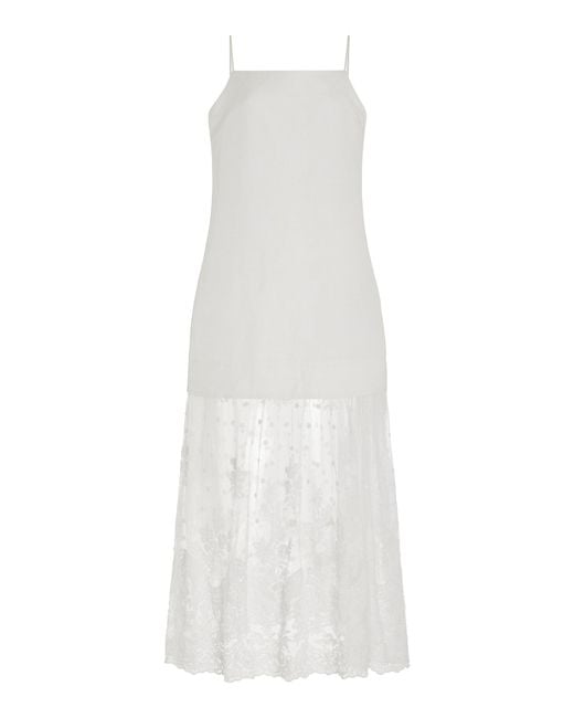 Sea White Lara Lace-detailed Linen-blend Maxi Dress