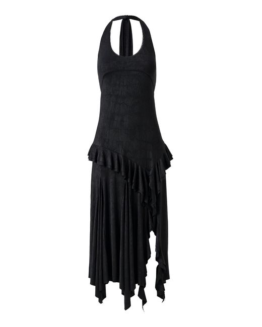 Siedres Black Lunn Ruffled Jersey Halter Midi Dress