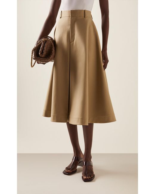 Bottega Veneta Natural Fine Compact Cotton-Twill A-Line Skirt