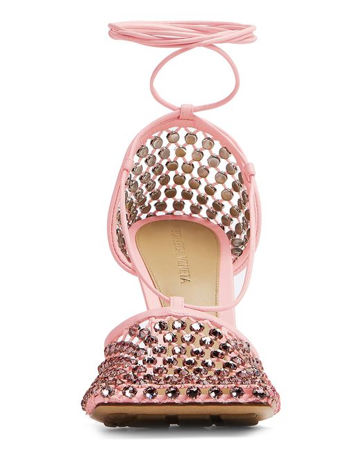 Bottega Veneta Pink Stretch Lace-up Crystal Sandals