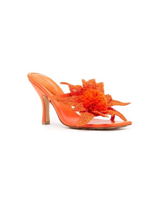 Bottega Veneta Orange Adam Flower-Detailed Leather Sandals