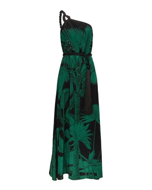 Johanna Ortiz Green Exceptional Joy Printed Silk Maxi Dress