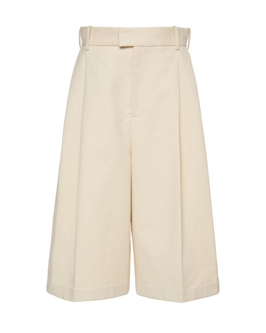 Bottega Veneta Natural Pleated Cotton Shorts