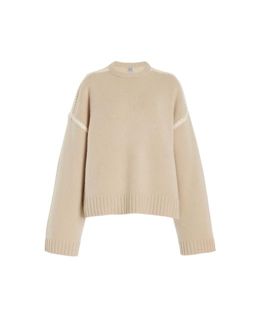 Totême  Natural Embroidered Wool-cashmere Knit Top