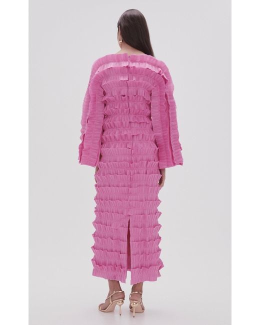 Aje. Pink Palladium Ruffled Midi Dress