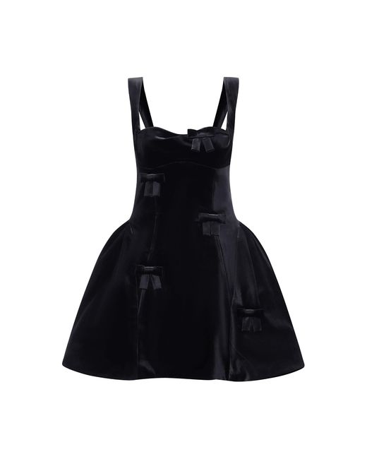 LEO LIN Black Ariel Bow Velvet Mini Dress