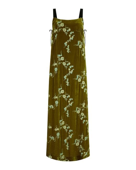 Harris Tapper Green Exclusive Pairo Embroidered Velvet Maxi Dress