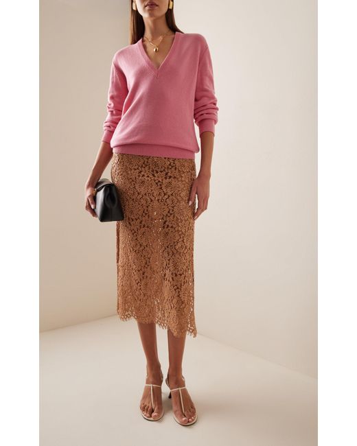 Michael Kors Natural Sequined Lace Midi Skirt