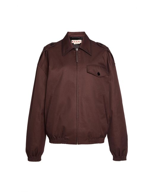 Marni Brown Cocoon Cotton Woven Jacket