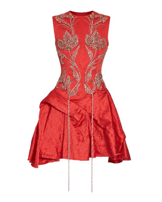 Erdem Embellished Textured Satin Mini Dress