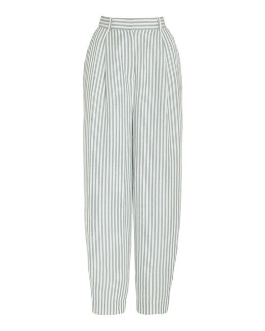 Posse White Lorenzo Striped Linen-blend Pleated Wide-leg Pants