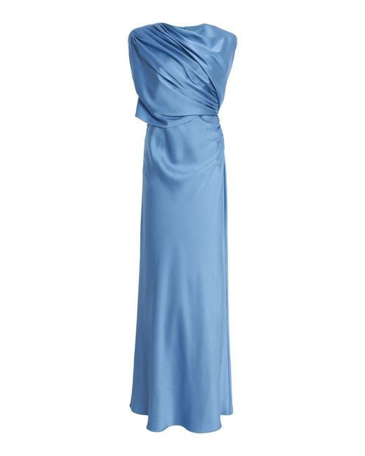 Stella McCartney Blue Draped Satin Cape Gown