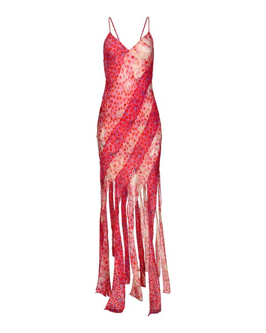 Francesca Miranda Red Claire Mixed-Print Silk Maxi Dress