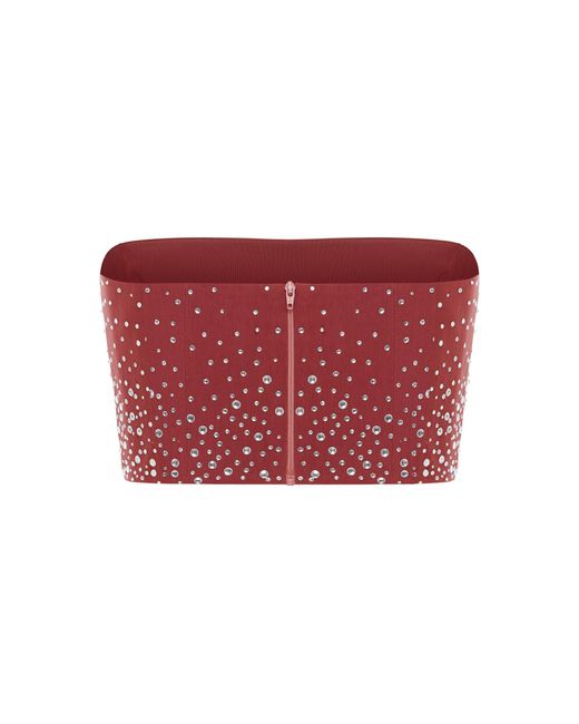 Alex Perry Red Crystal-embellished Power Mesh Crop Top