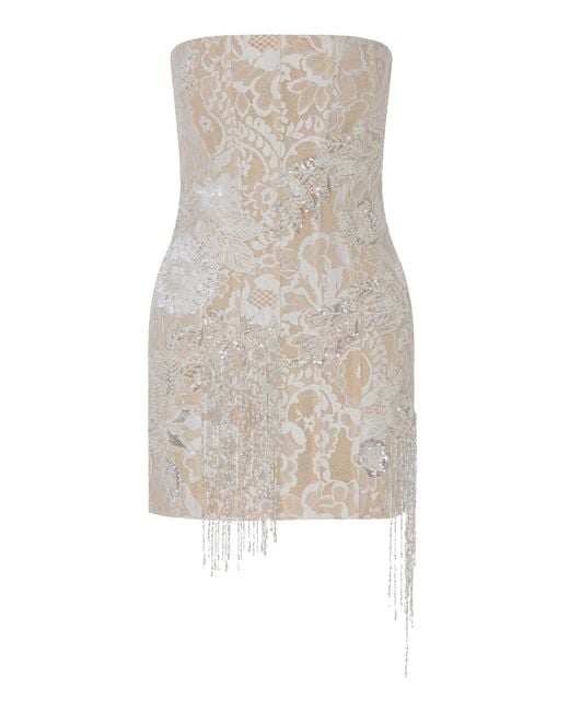 ILA THE BRAND White Skye Embellished Lace Mini Dress